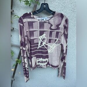 Miaou Long Sleeve Graphic Print Mesh T Shirt